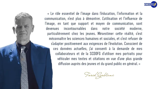 Portrait de Farid Gabteni avec la citation : Quelquefois tu parles et tu ne sais pas toujours ce que tu dis…
