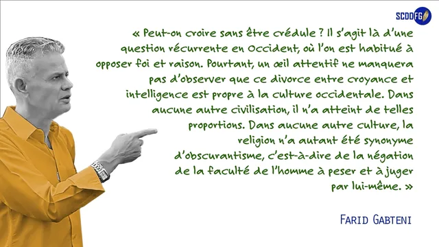 Portrait de Farid Gabteni avec la citation : La religion peut être comparée à un médicament…